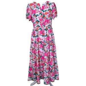 Prettygarden Womens Boho Floral Maxi Dress Tiered Summer Resort Wear Dress L NEW